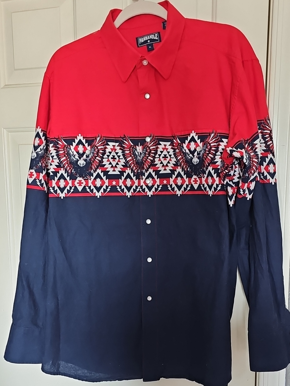 Panhandle  Men’s Red & Navy Western Eagle Snap Button Shirt